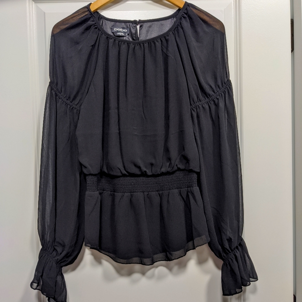Bebe black chiffon top size small NWT